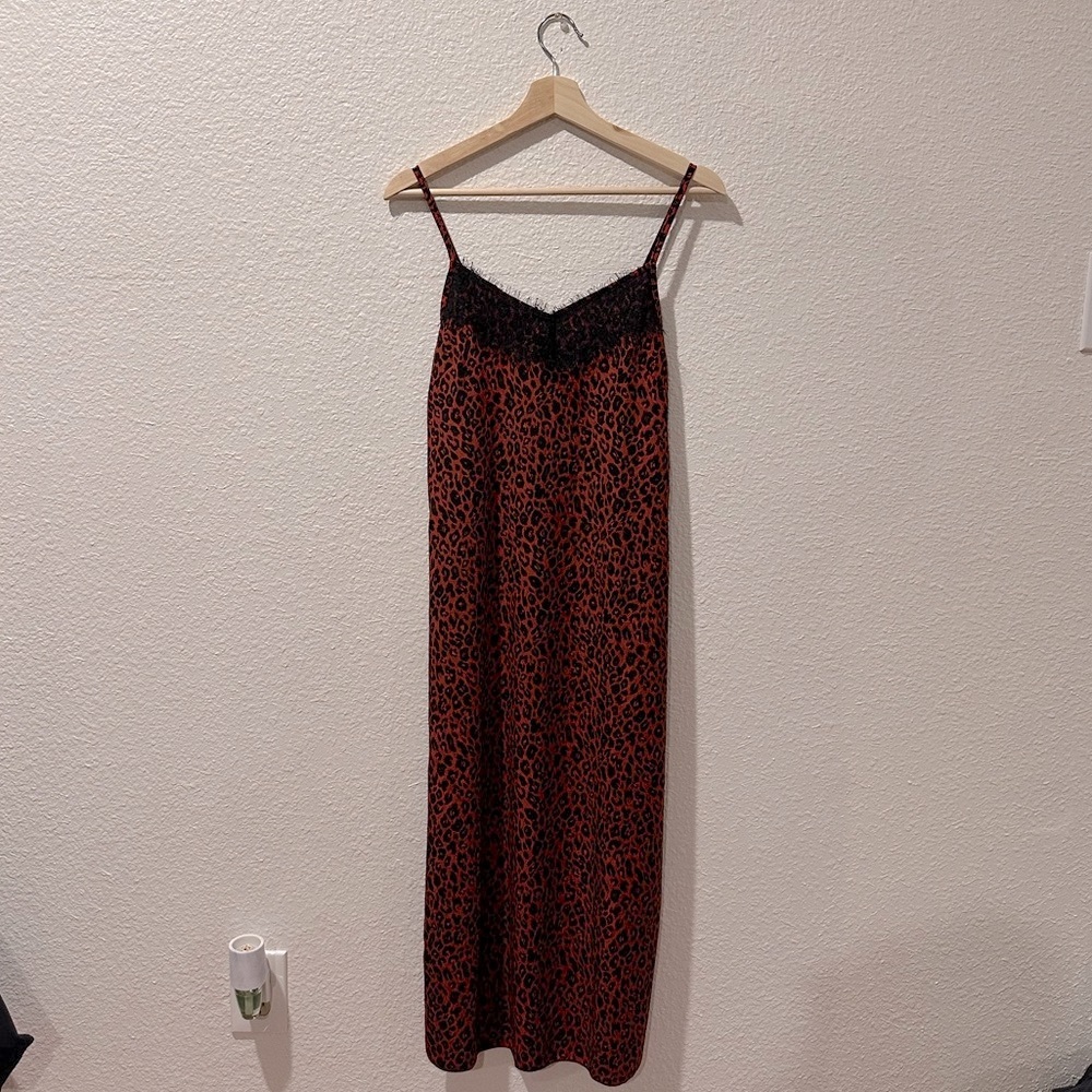 Medium Slip dress with lace bodice detail. Red cheetah print. Lightweight